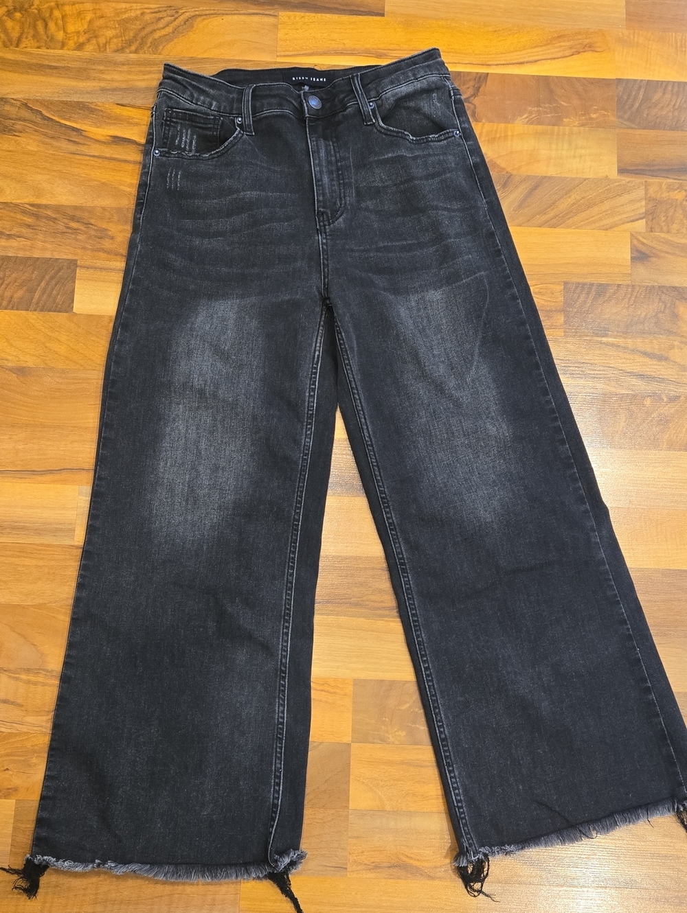 Risen Los Angeles Distressed Black Wide-Leg Crop Jeans